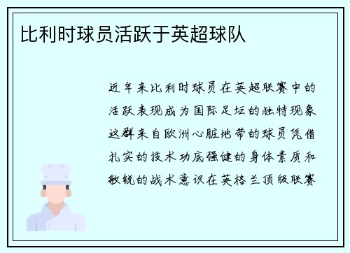 比利时球员活跃于英超球队