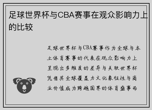足球世界杯与CBA赛事在观众影响力上的比较